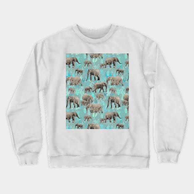 Sweet Elephants in Soft Teal Crewneck Sweatshirt by micklyn